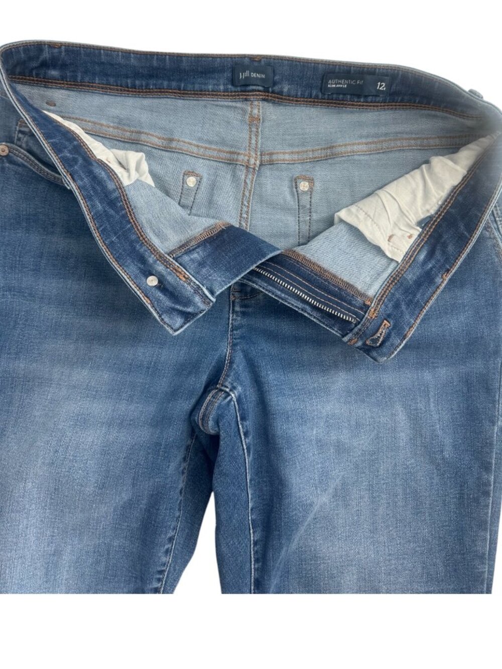 J Jill Authentic Fit Slim Ankle Jeans Womens 12 Medium Wash Blue Denim Stretch - Picture 9 of 11